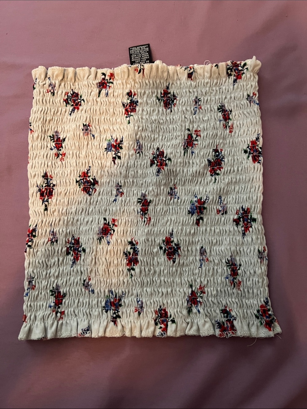 Rue21 Cream Smocked Crop Top with Red & Blue Floral Print